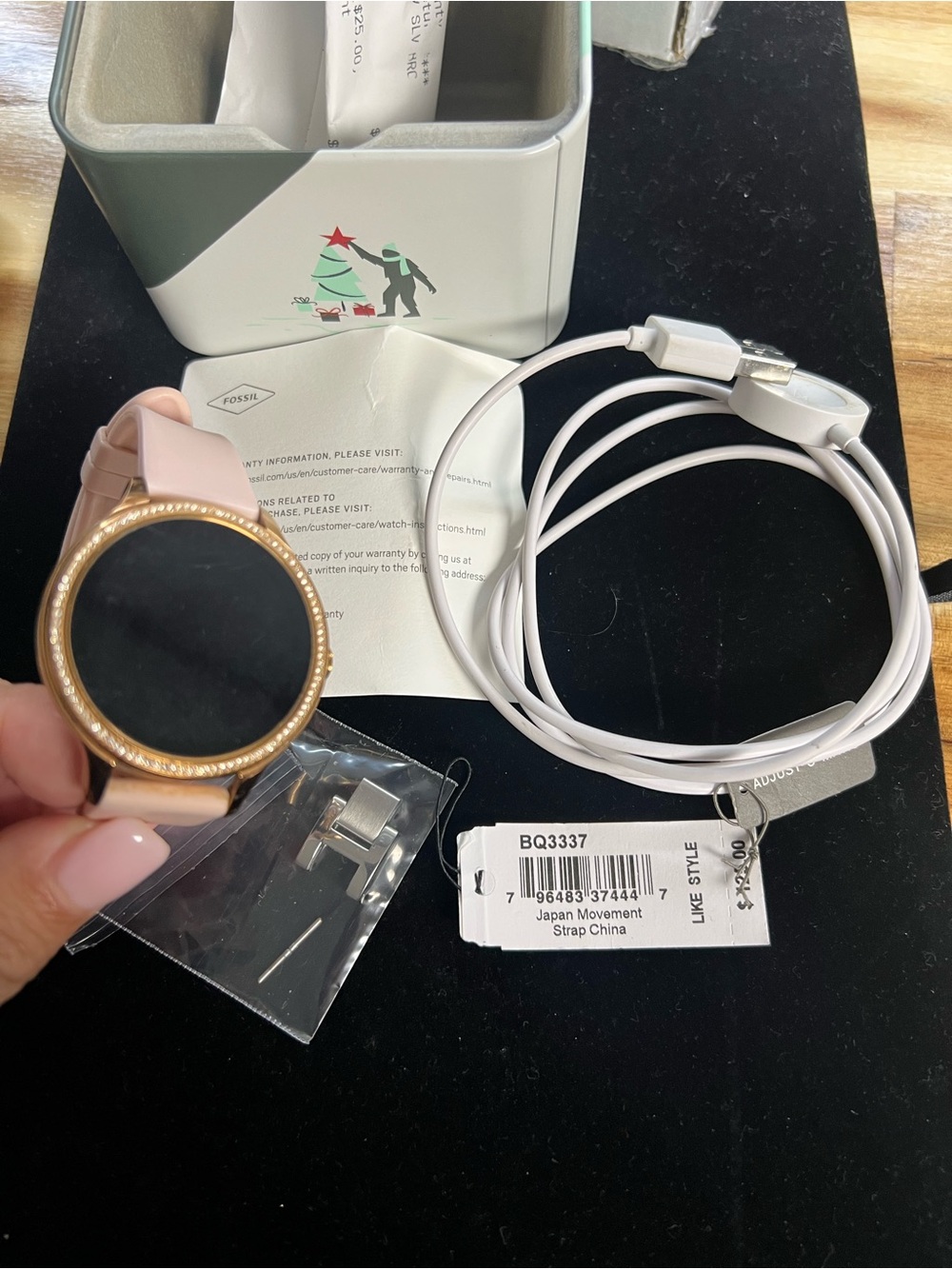 Fossil Pink Silicone Smartwatch with Rose Gold Crystal Bezel